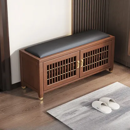 Traditional Wooden Upholstered Bench with Storage Locker Image - 10