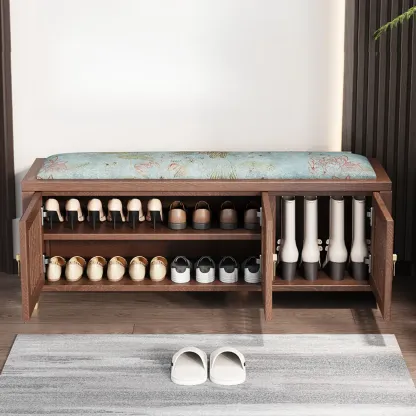 Traditional Wooden Upholstered Bench with Storage Locker Image - 2