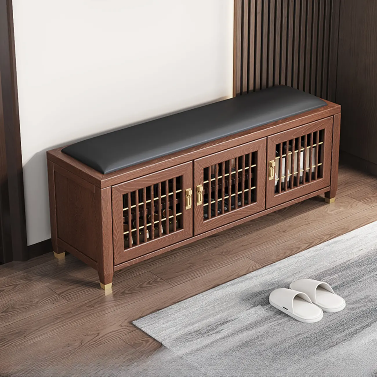 Traditional Wooden Upholstered Bench with Storage Locker Image - 11 | homeyfad
