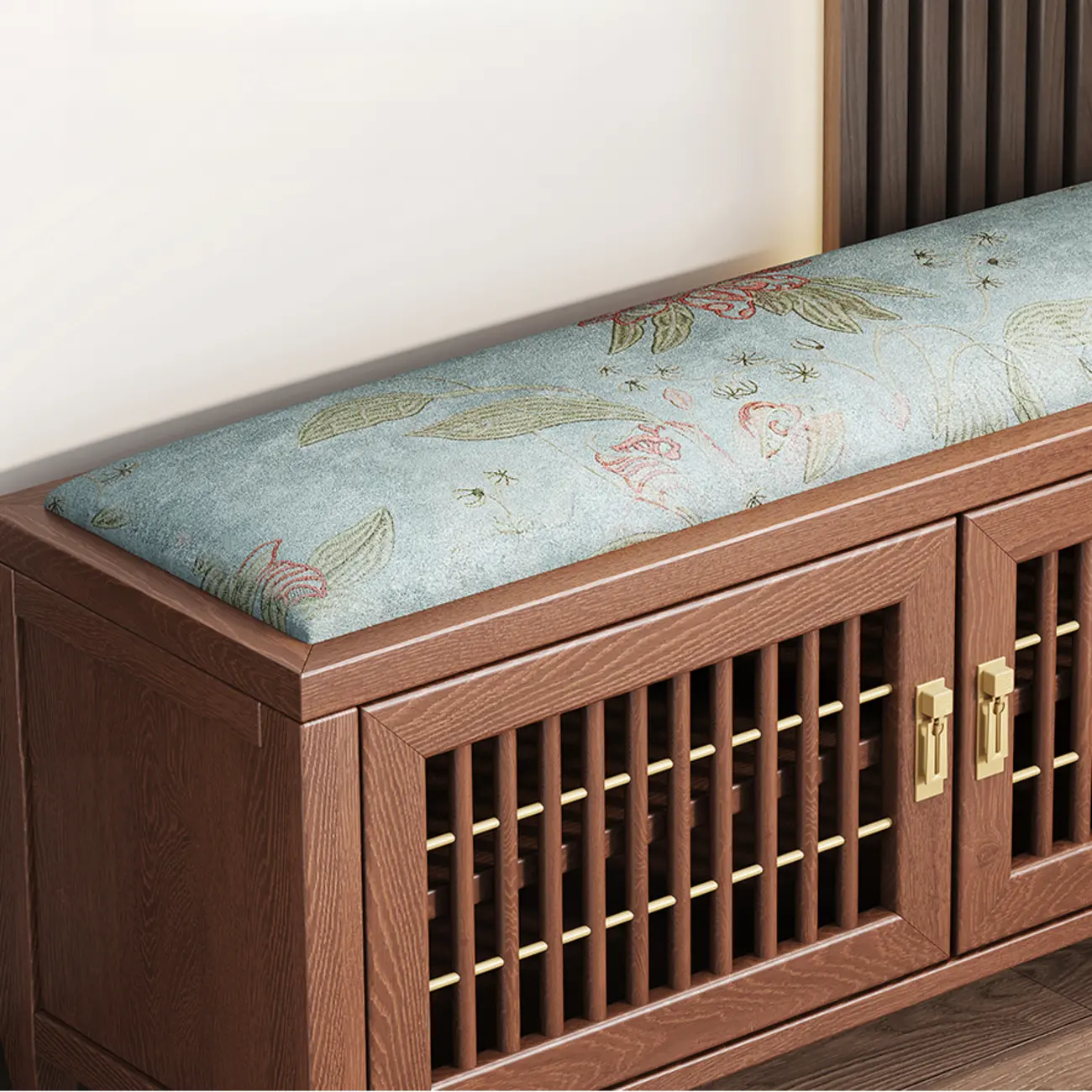 Traditional Wooden Upholstered Bench with Storage Locker Image - 5 | homeyfad