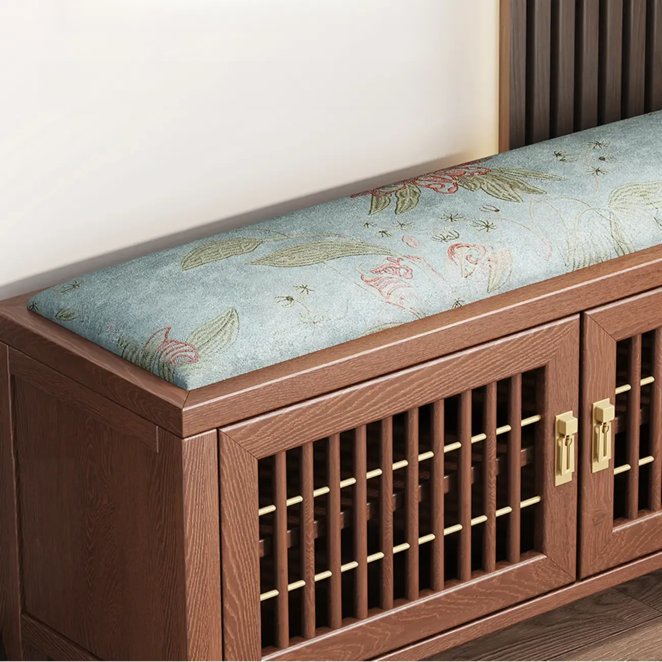 Traditional Wooden Upholstered Bench with Storage Locker Image - 5