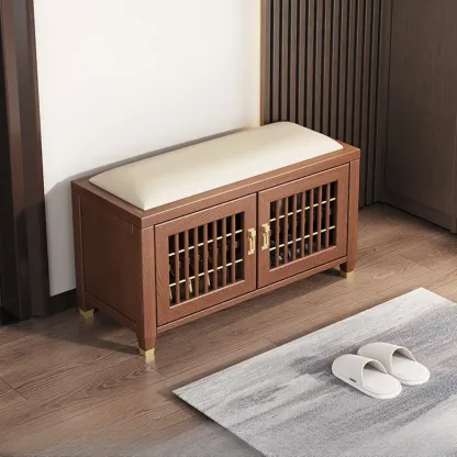 Traditional Wooden Upholstered Bench with Storage Locker Image - 6