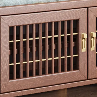 Traditional Wooden Upholstered Bench with Storage Locker Image - 14