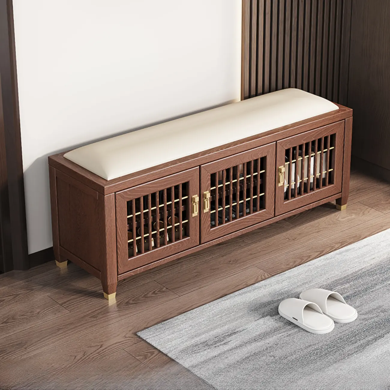 Traditional Wooden Upholstered Bench with Storage Locker Image - 8 | homeyfad