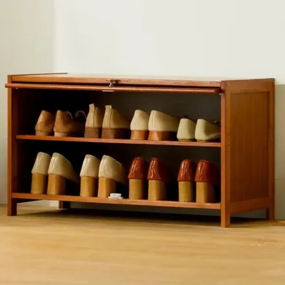 Bohemian Brown Wood Shoe Cabinet with Cane Doors Image - 11