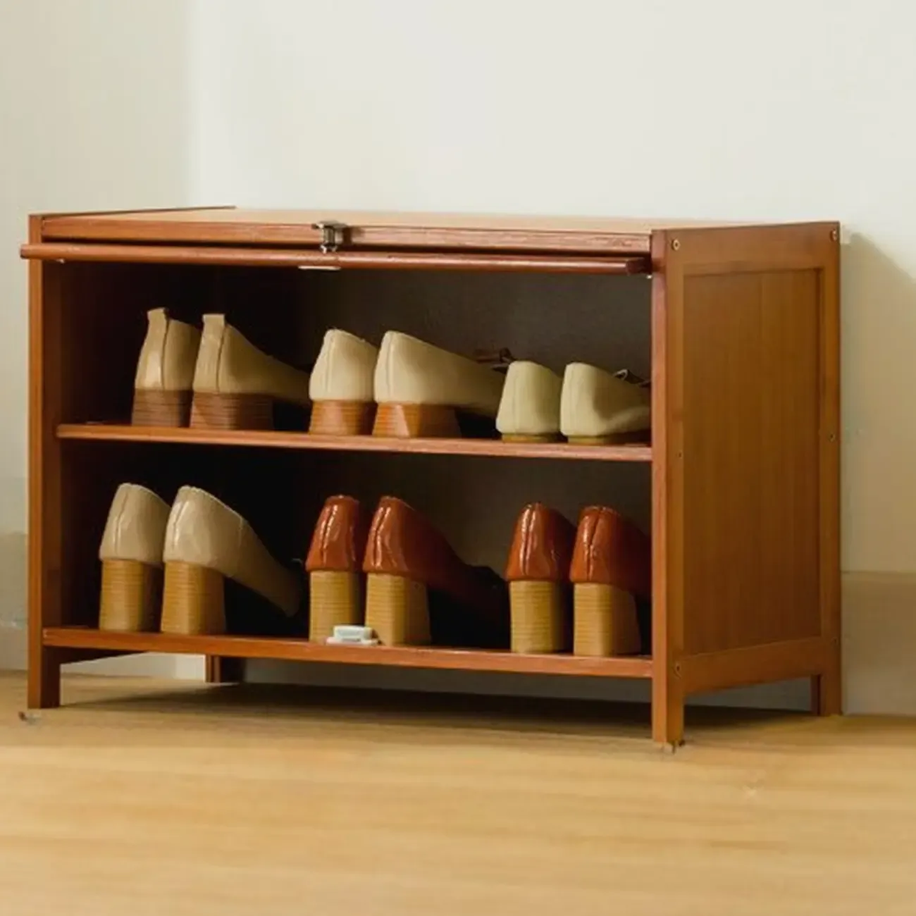 Bohemian Brown Wood Shoe Cabinet with Cane Doors Image - 14