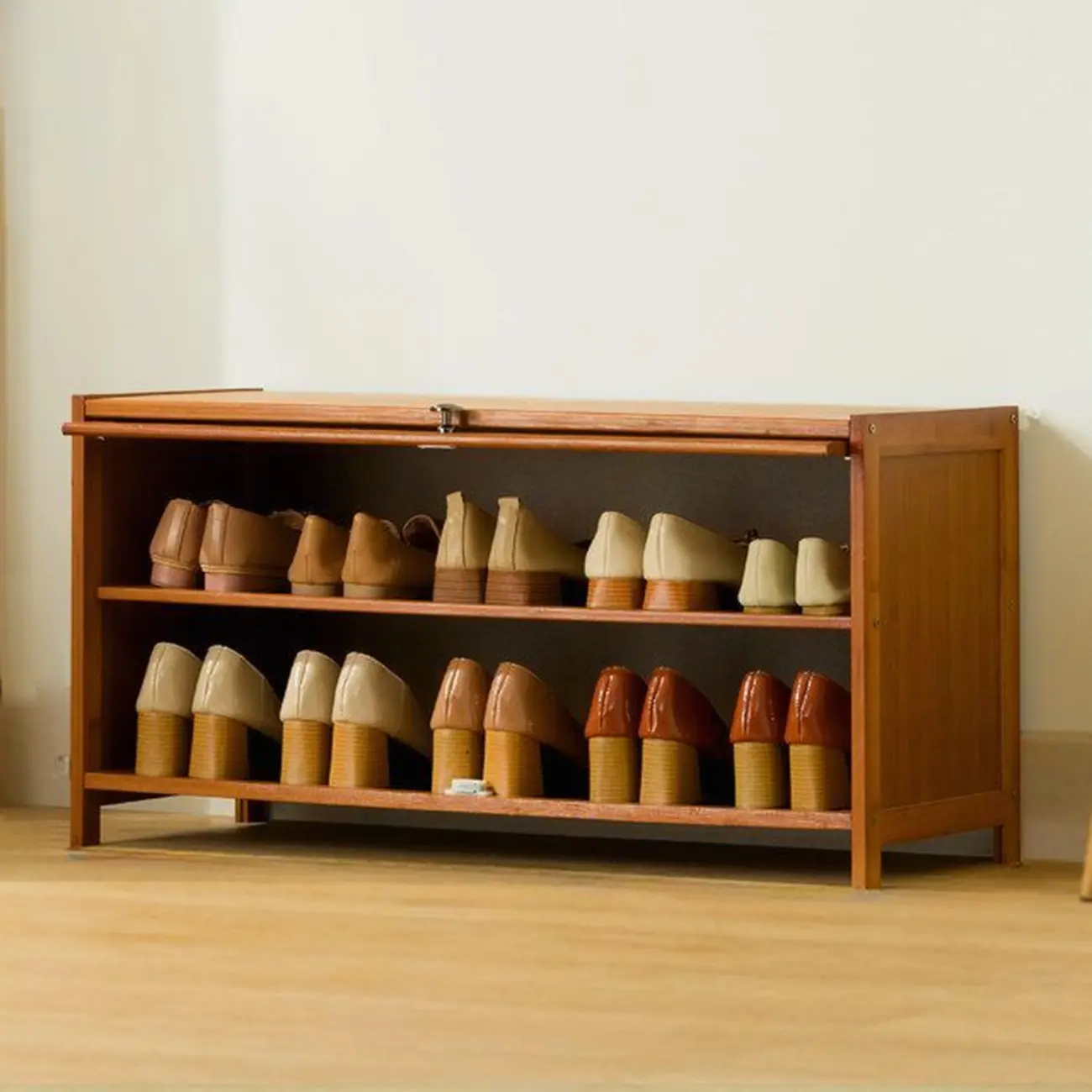 Bohemian Brown Wood Shoe Cabinet with Cane Doors Image - 19 | homeyfad