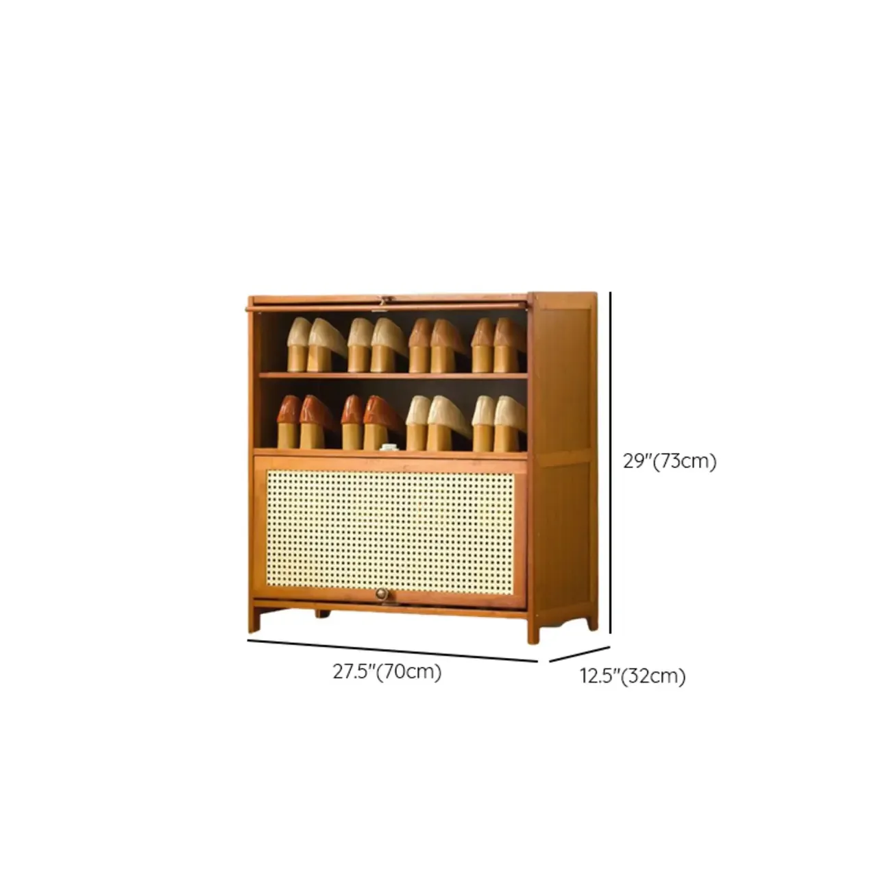 Bohemian Brown Wood Shoe Cabinet with Cane Doors Image - 35