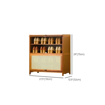 Bohemian Brown Wood Shoe Cabinet with Cane Doors Image - 35