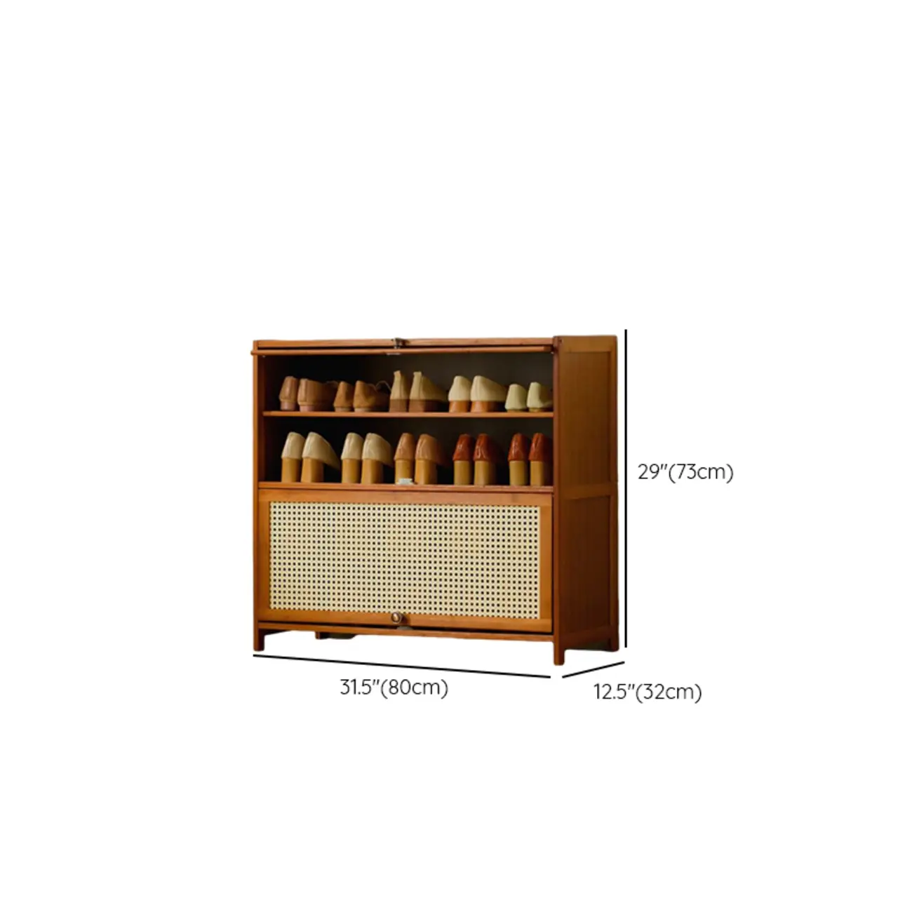 Bohemian Brown Wood Shoe Cabinet with Cane Doors Image - 36 | homeyfad