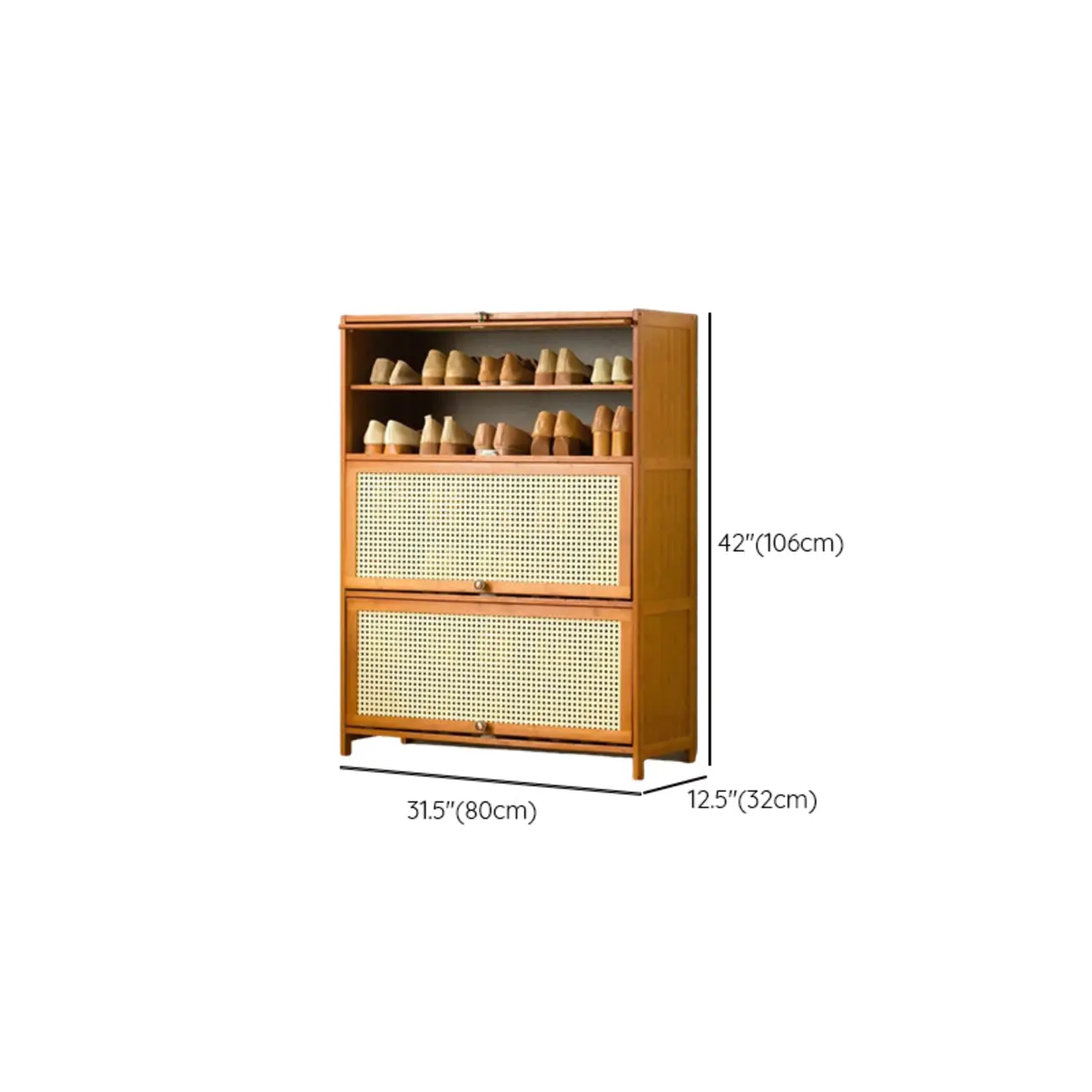 Bohemian Brown Wood Shoe Cabinet with Cane Doors Image - 39 | homeyfad