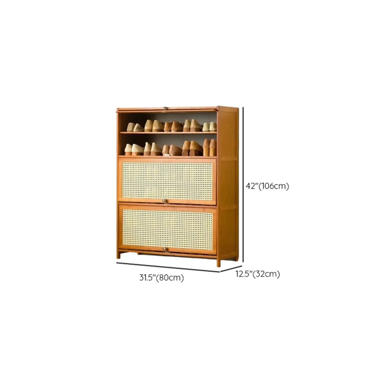 Bohemian Brown Wood Shoe Cabinet with Cane Doors Image - 39