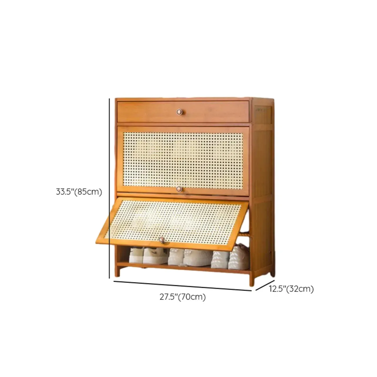 Bohemian Brown Wood Shoe Cabinet with Cane Doors Image - 47