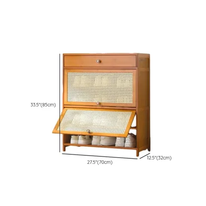 Bohemian Brown Wood Shoe Cabinet with Cane Doors Image - 47