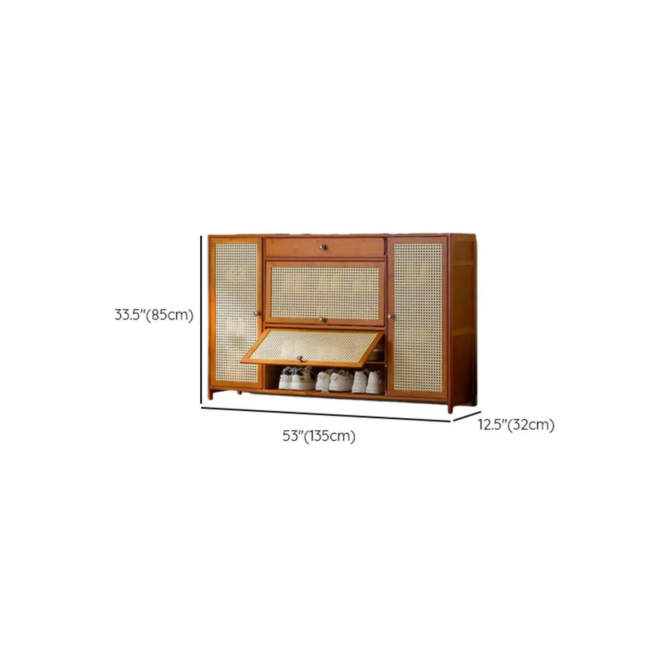 Bohemian Brown Wood Shoe Cabinet with Cane Doors Image - 48 | homeyfad