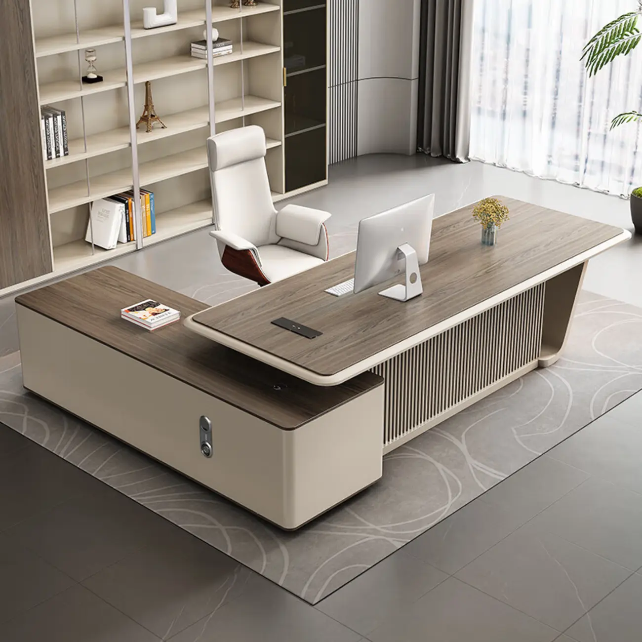 Stylish Wooden Office Desk with Storage and Cable Management Image - 1 | homeyfad