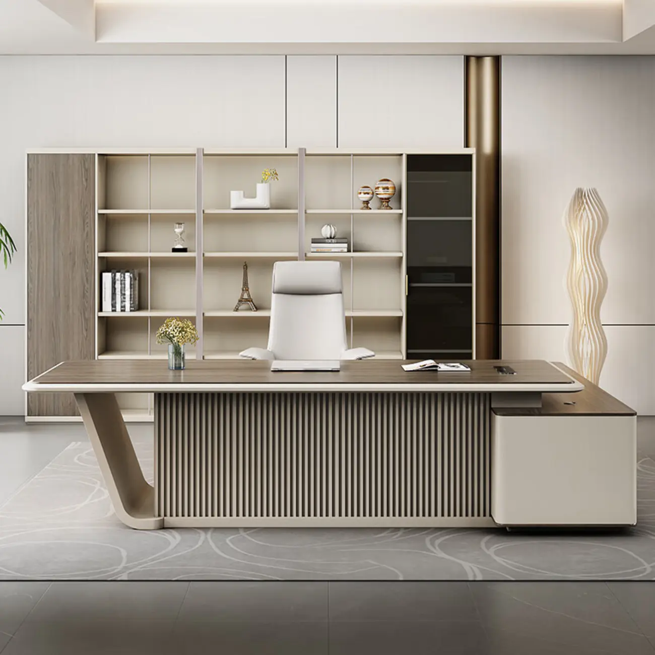 Stylish Wooden Office Desk with Storage and Cable Management Image - 2 | homeyfad