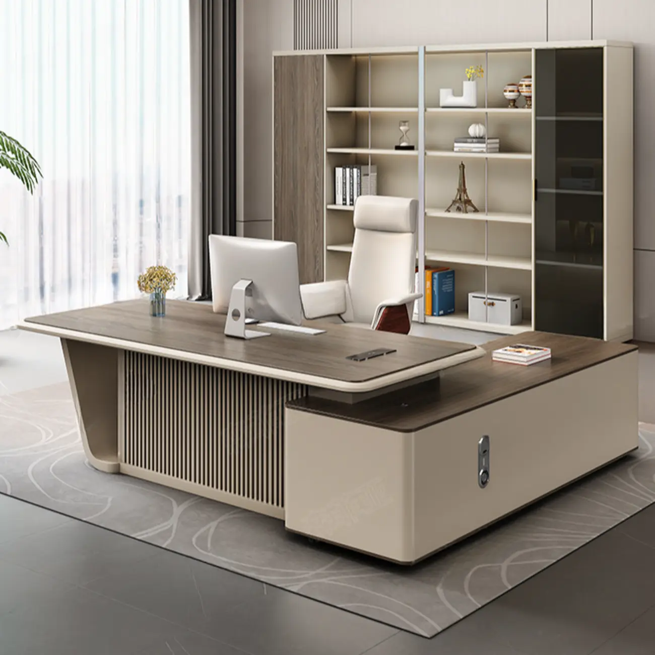 Stylish Wooden Office Desk with Storage and Cable Management Image - 3 | homeyfad