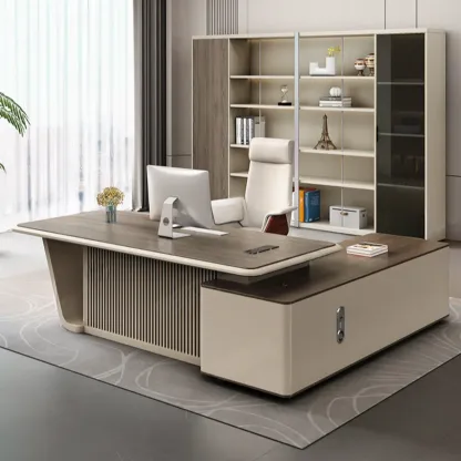 Stylish Wooden Office Desk with Storage and Cable Management Image - 3