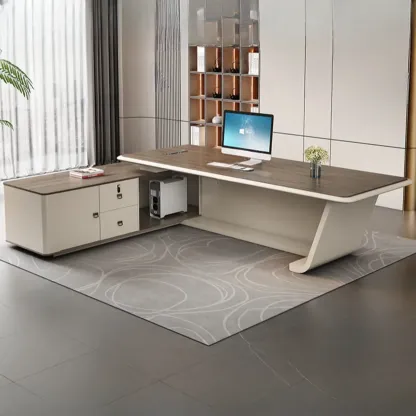 Stylish Wooden Office Desk with Storage and Cable Management Image - 4