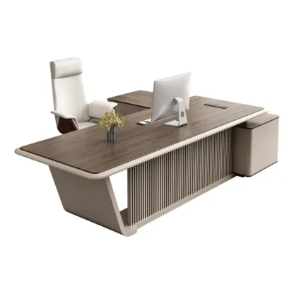 Stylish Wooden Office Desk with Storage and Cable Management Image - 5