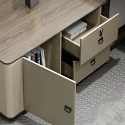 Stylish Wooden Office Desk with Storage and Cable Management Image - 6