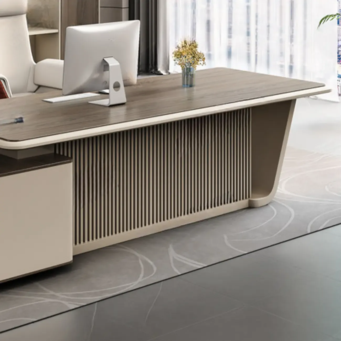 Stylish Wooden Office Desk with Storage and Cable Management Image - 9