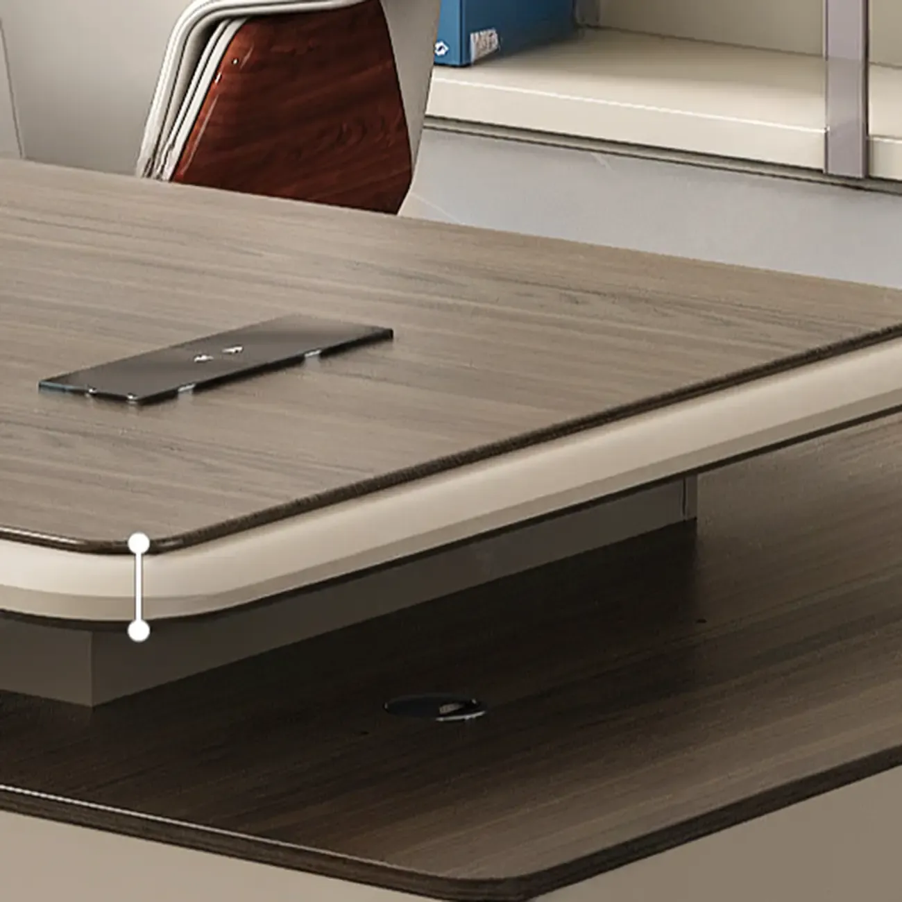 Stylish Wooden Office Desk with Storage and Cable Management Image - 11