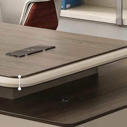 Stylish Wooden Office Desk with Storage and Cable Management Image - 11