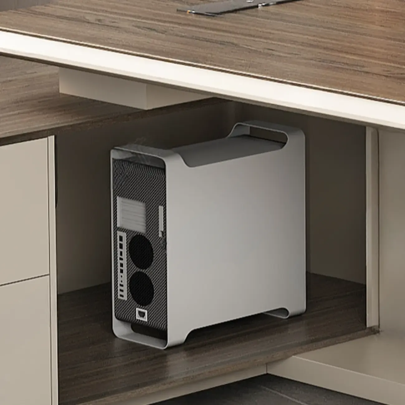 Stylish Wooden Office Desk with Storage and Cable Management Image - 13