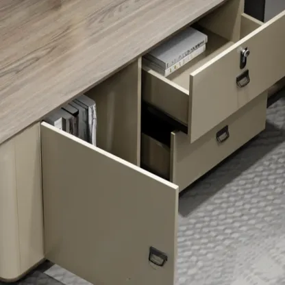 Stylish Wooden Office Desk with Storage and Cable Management Image - 14