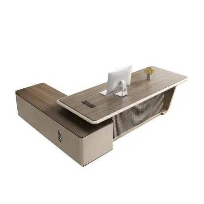 Stylish Wooden Office Desk with Storage and Cable Management Image - 16