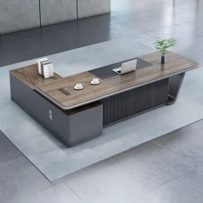 Stylish Wooden Office Desk with Storage and Cable Management Image - 17