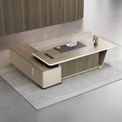 Stylish Wooden Office Desk with Storage and Cable Management Image - 18