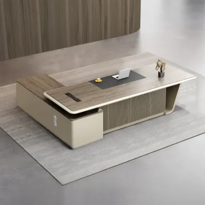 Stylish Wooden Office Desk with Storage and Cable Management Image - 19