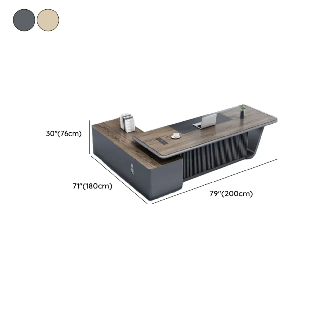 Stylish Wooden Office Desk with Storage and Cable Management #size