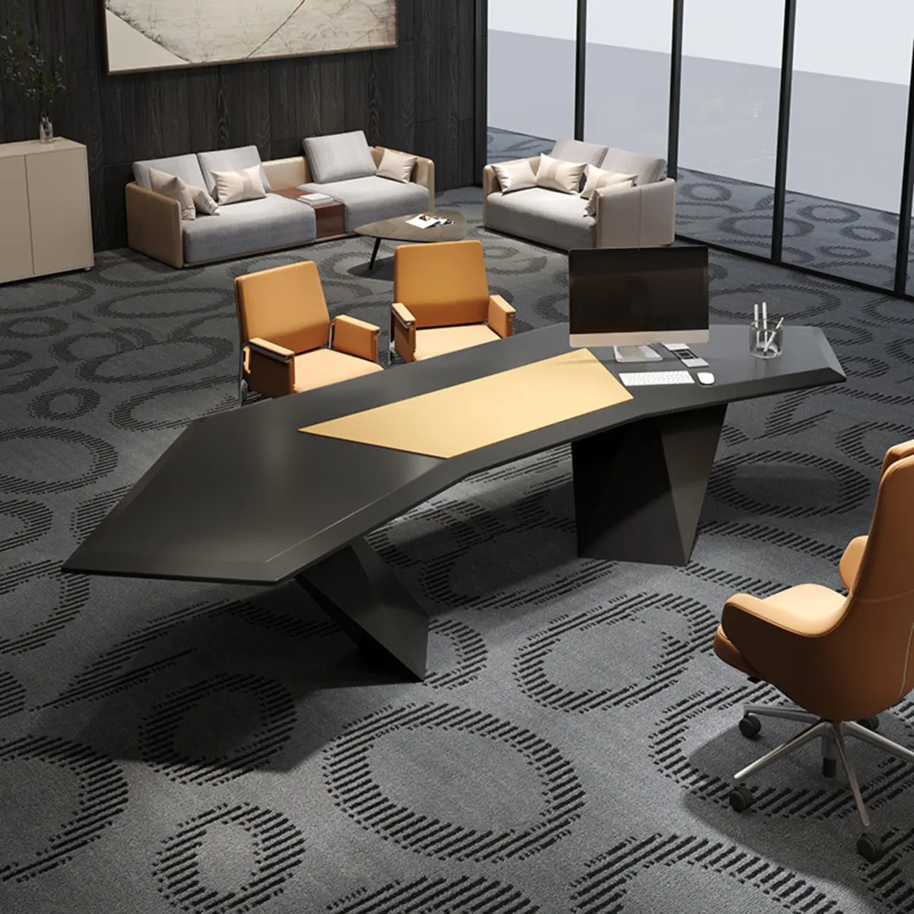Large Modern Angular Black Wooden Executive Office Desk Image - 1 | homeyfad