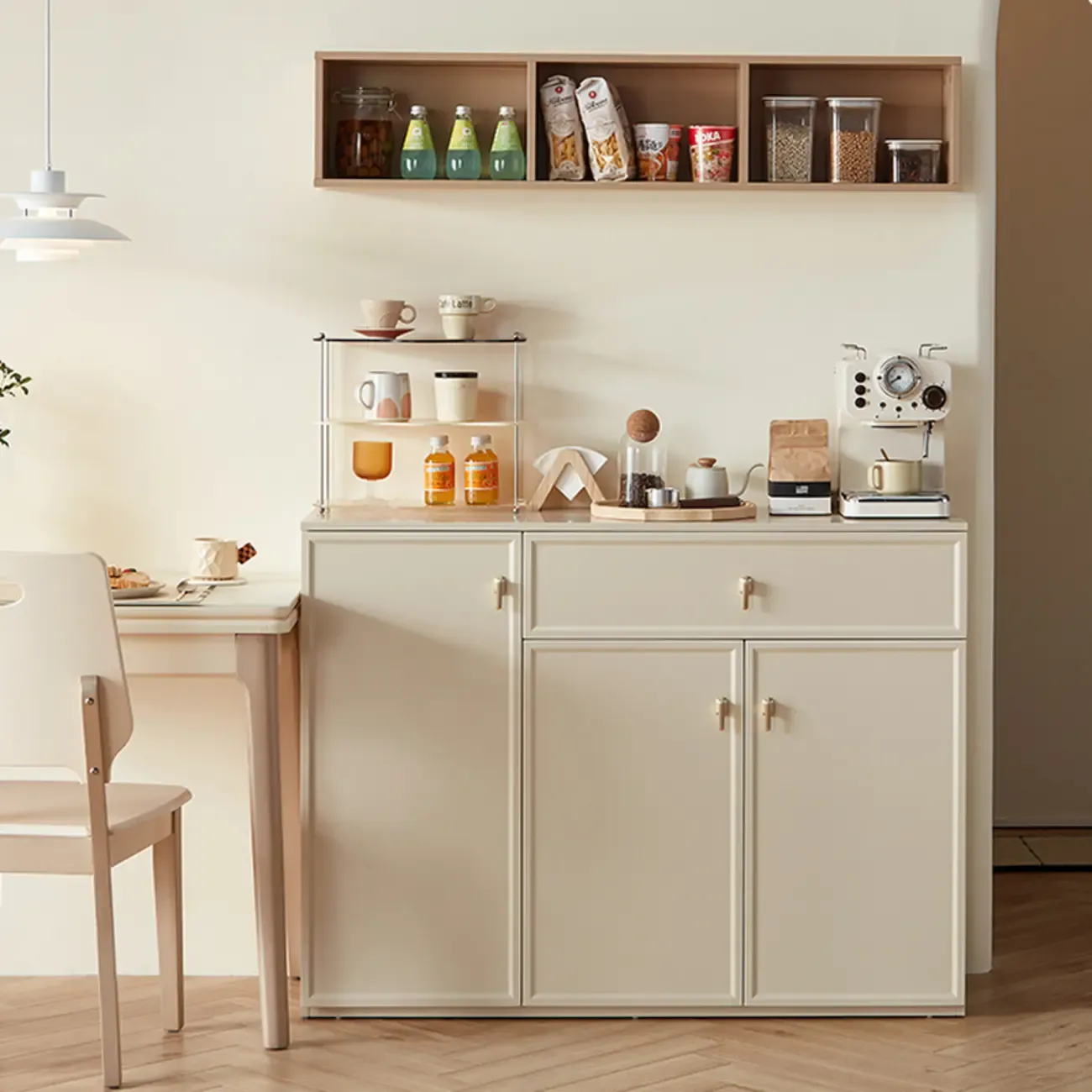 Elegant White Wooden Floor China Cabinet with Shelves Image - 1