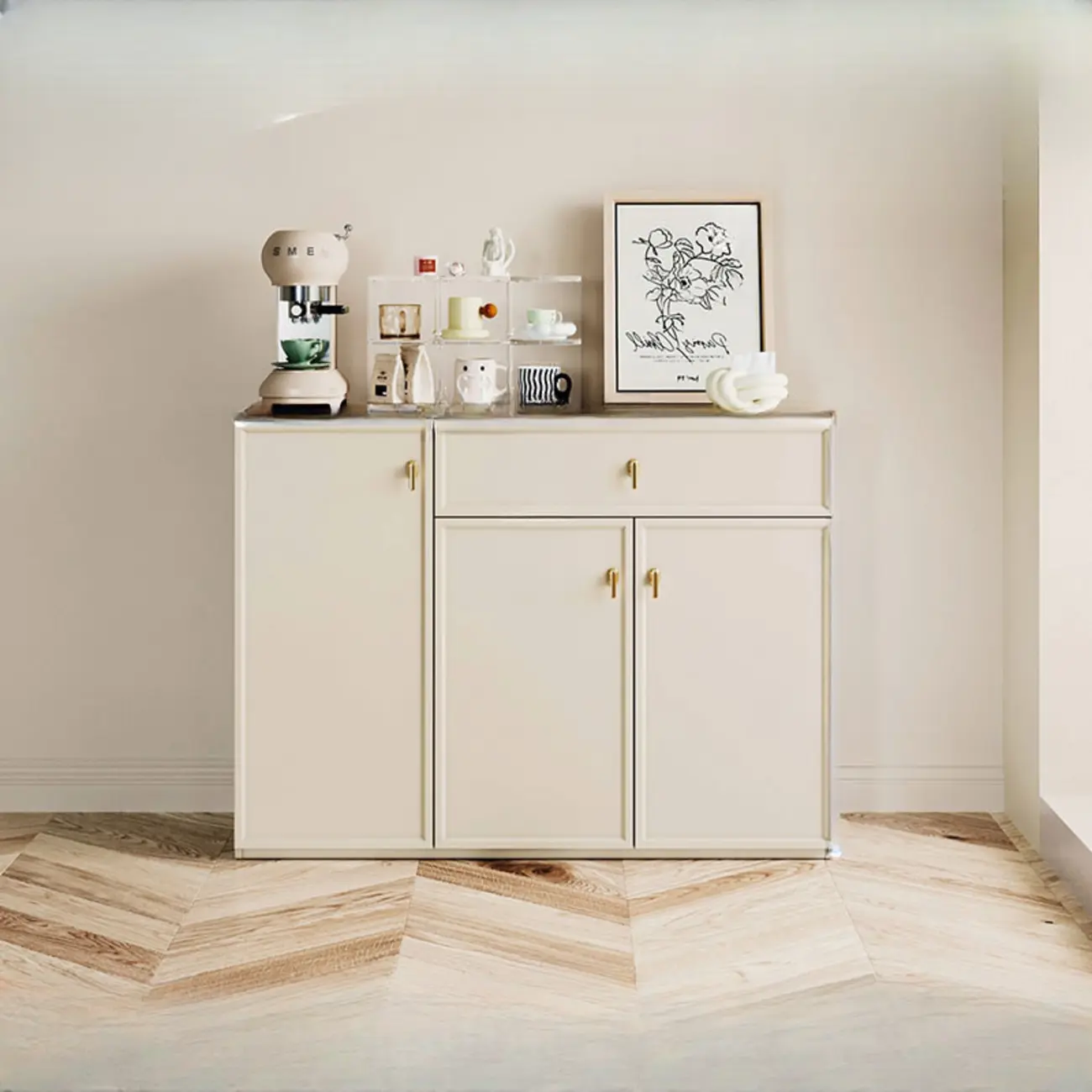 Elegant White Wooden Floor China Cabinet with Shelves Image - 2 | homeyfad