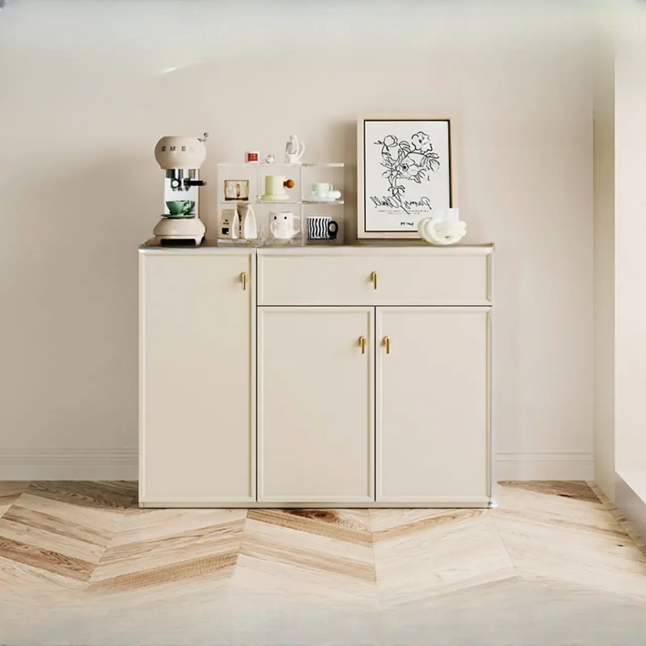 Modern White Wood Sideboard Cabinet with Shelves | HomeyFad