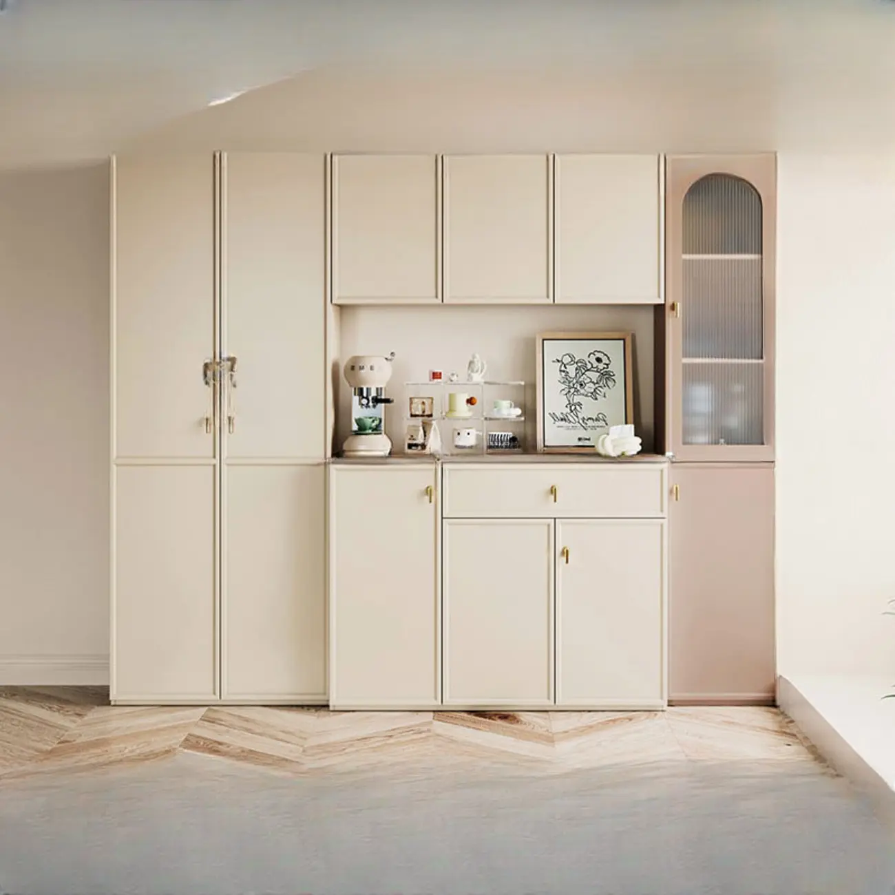 Elegant White Wooden Floor China Cabinet with Shelves Image - 3 | homeyfad