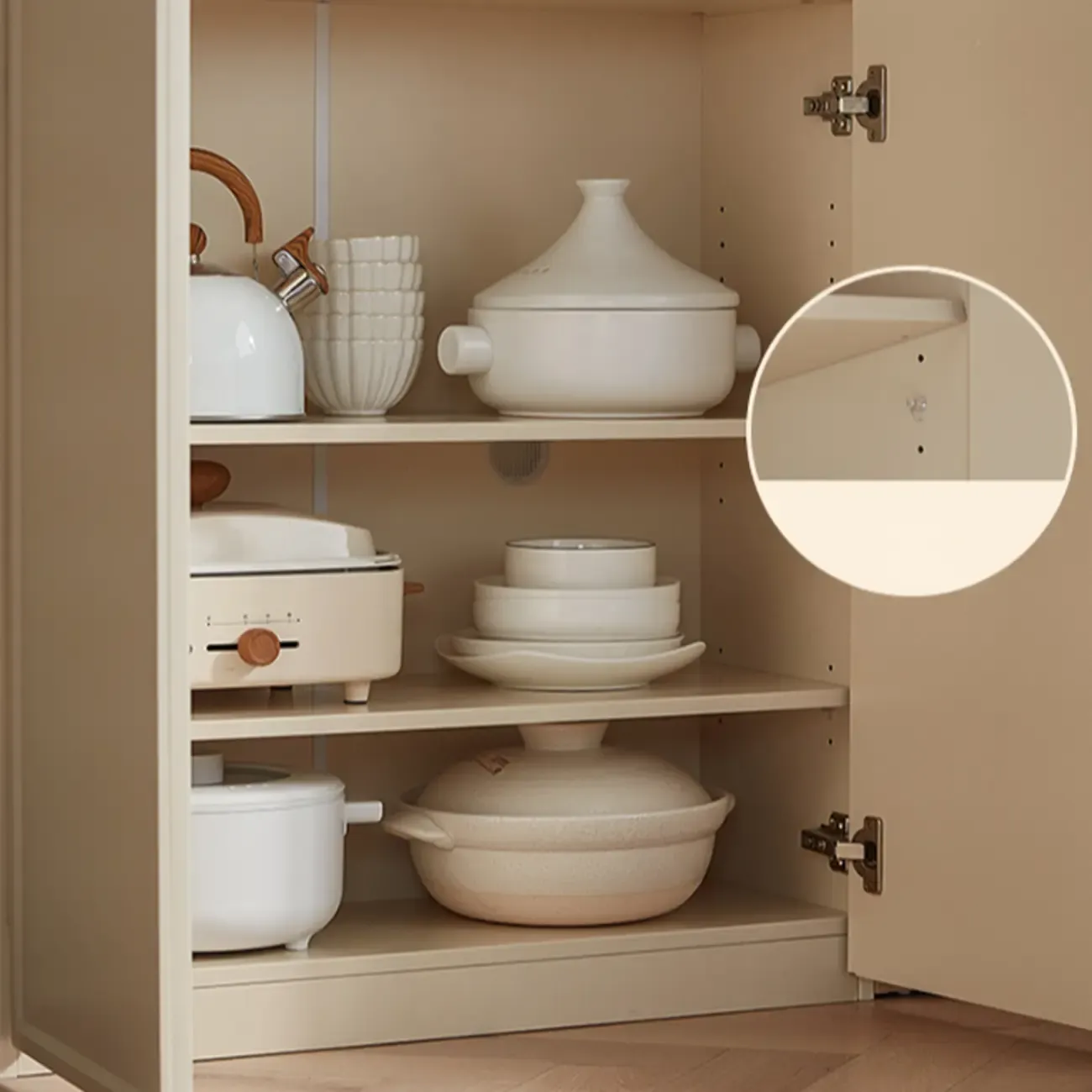 Elegant White Wooden Floor China Cabinet with Shelves Image - 4