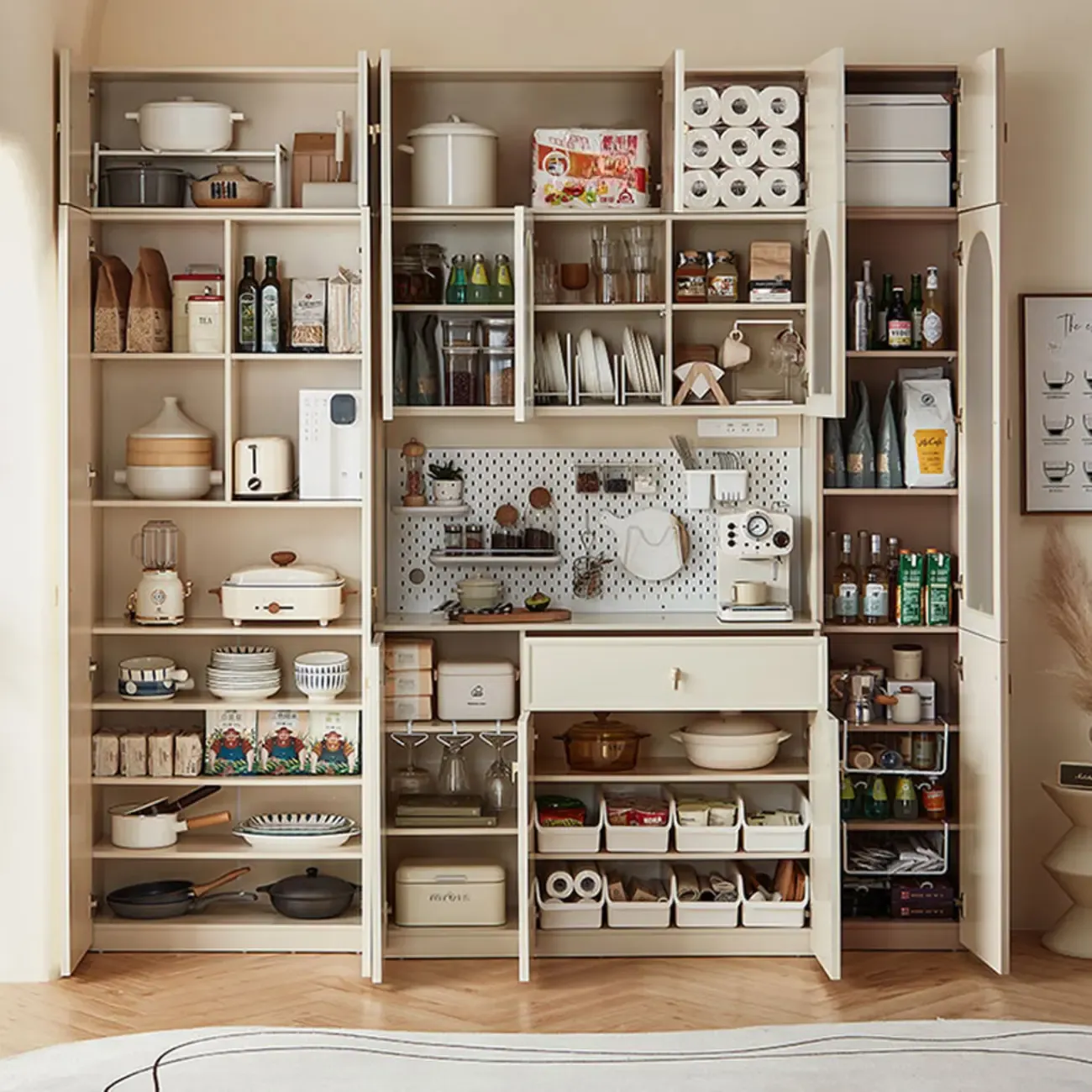 Elegant White Wooden Floor China Cabinet with Shelves Image - 6