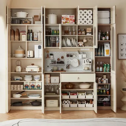 Elegant White Wooden Floor China Cabinet with Shelves Image - 6