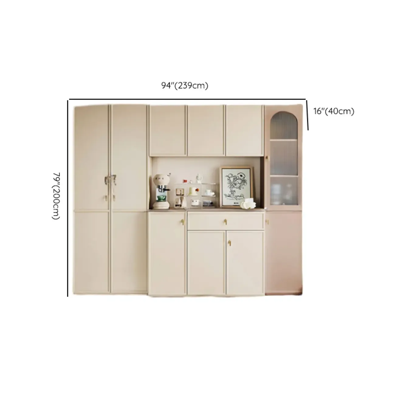 Elegant White Wooden Floor China Cabinet with Shelves Image - 9