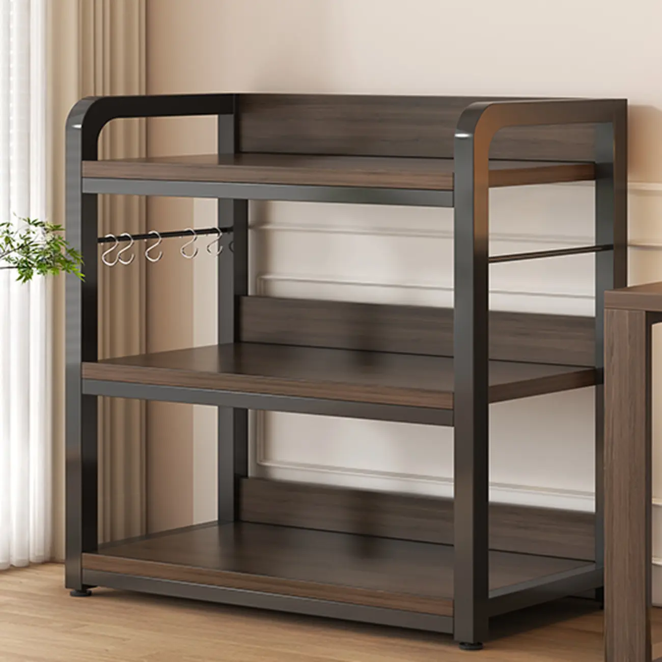 Black Wood Top Etagere Open Back Bookcase Steel Frame Image - 2 | homeyfad