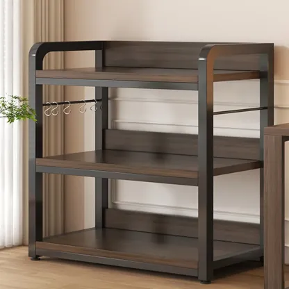 Black Wood Top Etagere Open Back Bookcase Steel Frame Image - 2