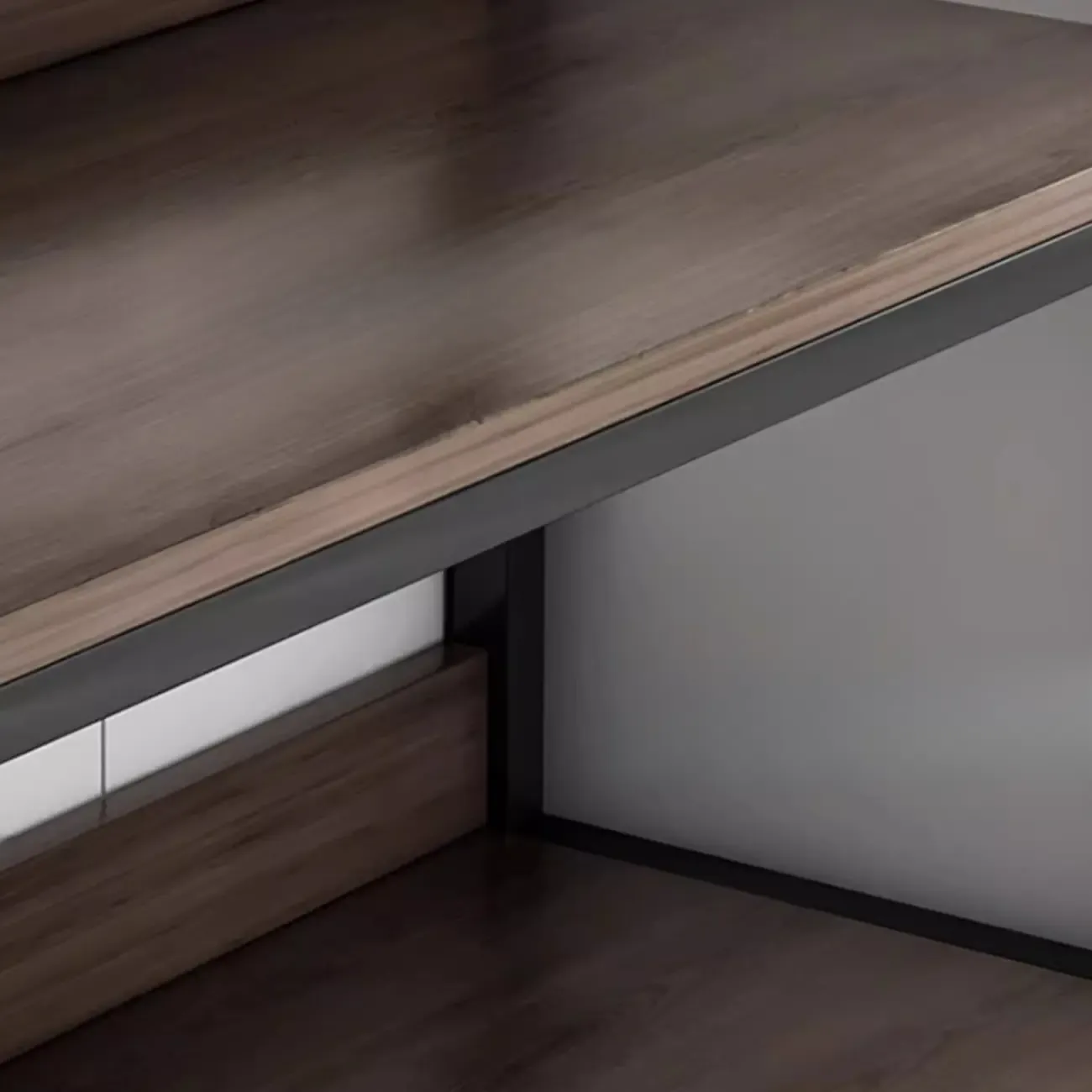 Black Wood Top Etagere Open Back Bookcase Steel Frame Image - 3