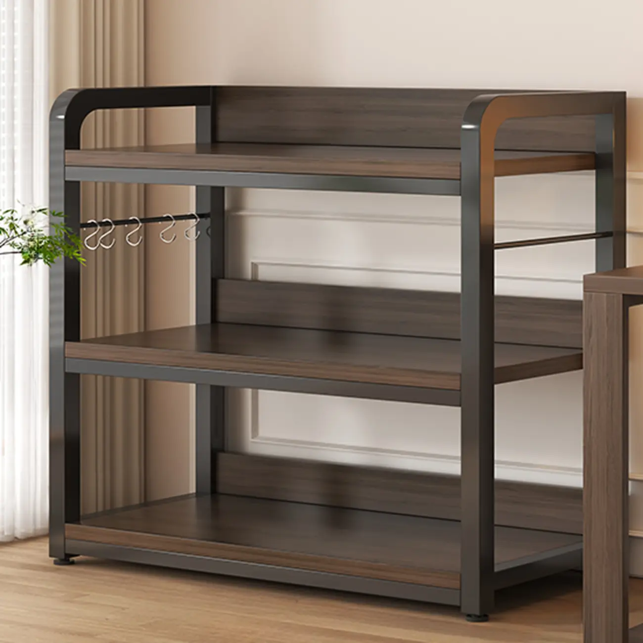 Black Wood Top Etagere Open Back Bookcase Steel Frame Image - 4 | homeyfad