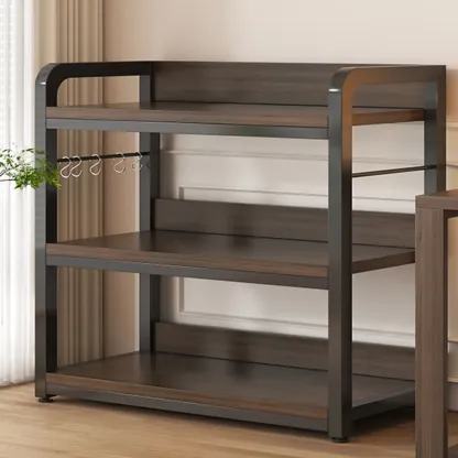 Black Wood Top Etagere Open Back Bookcase Steel Frame Image - 4